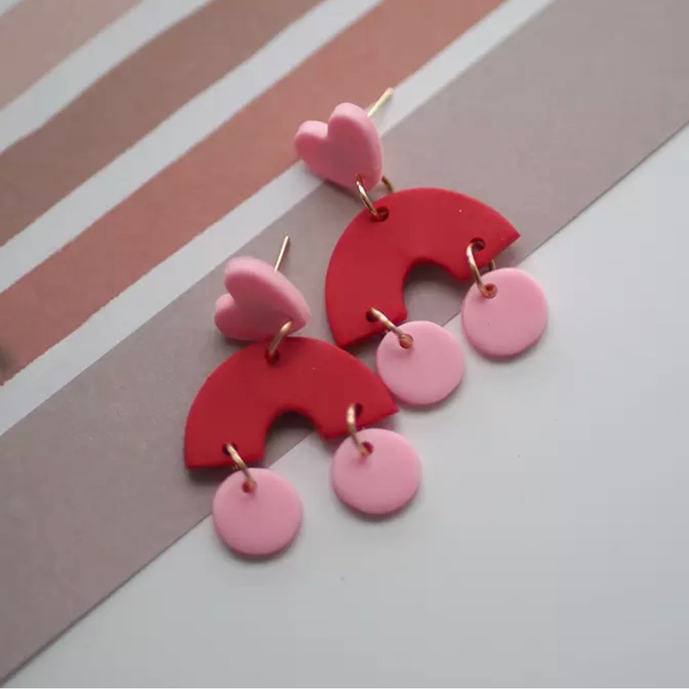 Small Handmade Red Clay Dangle and Drop Statement Earrings